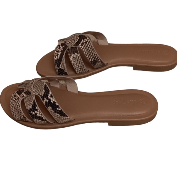 The Drop Women's Monika Brown And Sand  Flat H-Band Slide Sandal. Size 7 1/2 - Picture 2 of 3